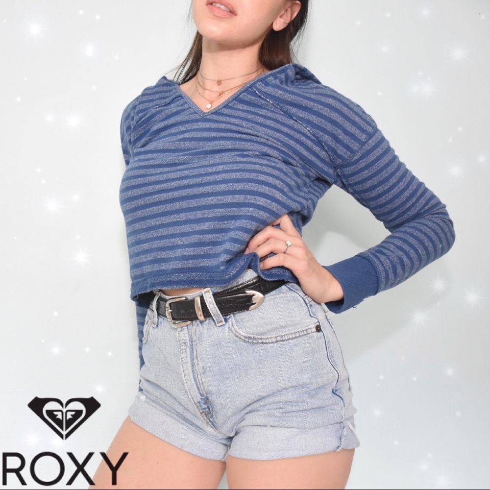 Roxy Blue Striped Crop Top Hoodie